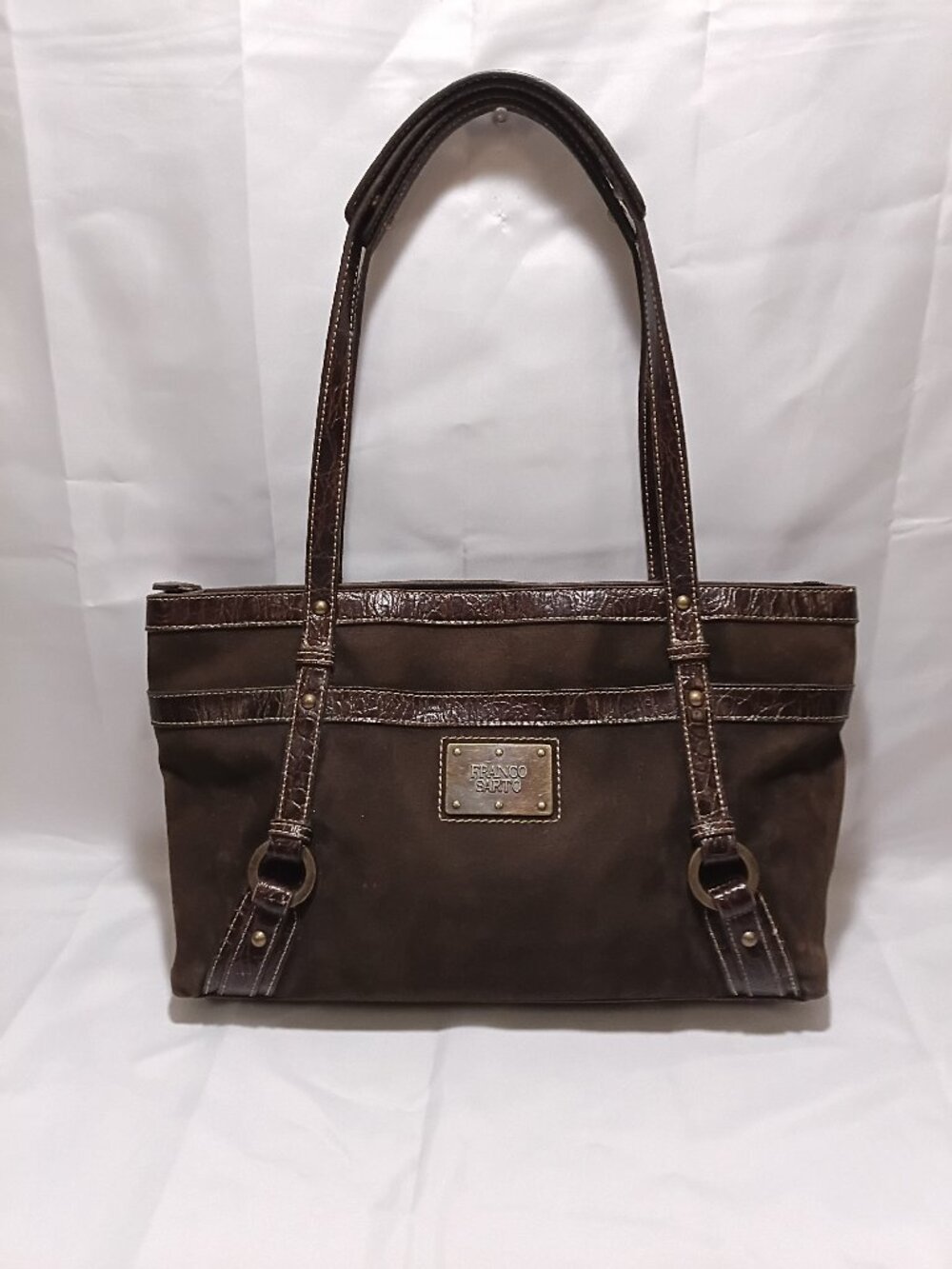 Vintage  Franco Sarto Mixed Media Croc-Embossed Suede Tote ✨Y2K✨